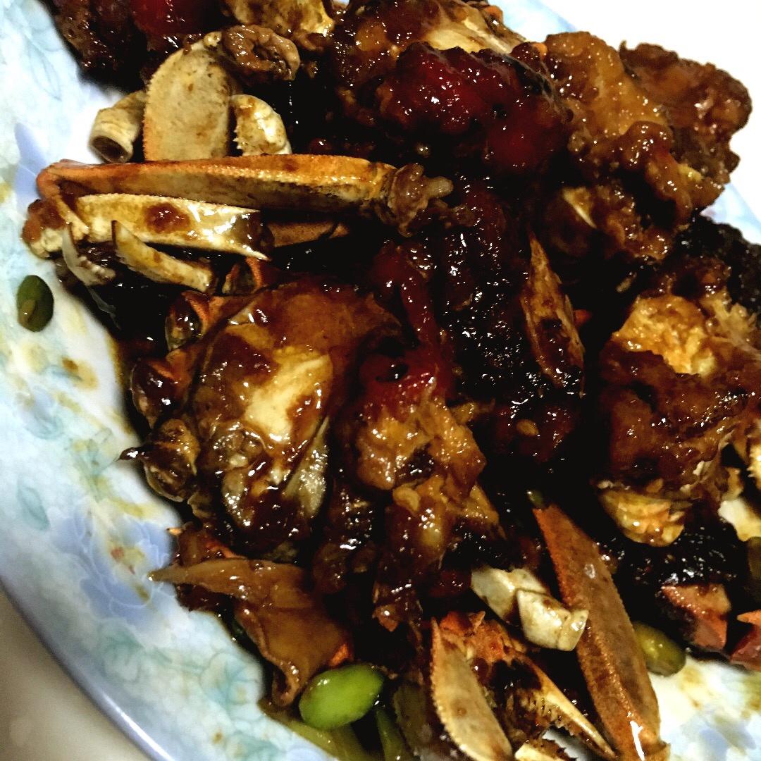 虾米碰到鱼做的酱炒螃蟹(六月黄)毛豆