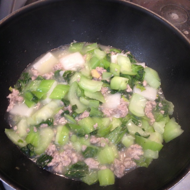 青菜肉丝炒年糕