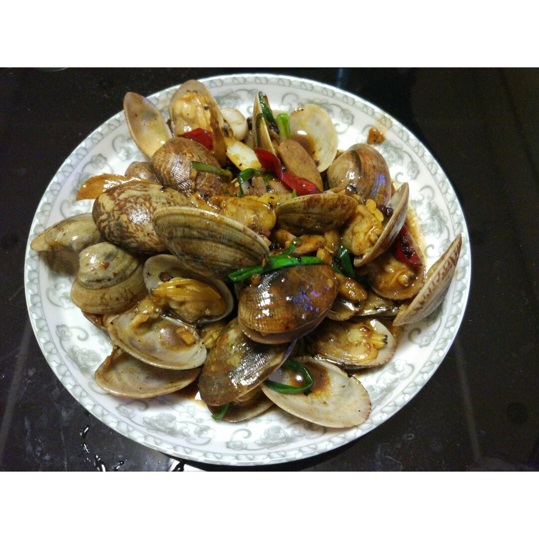 葱炒花蛤