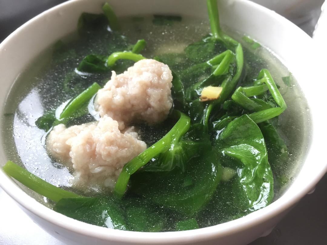 豌豆尖肉丸子汤的做法