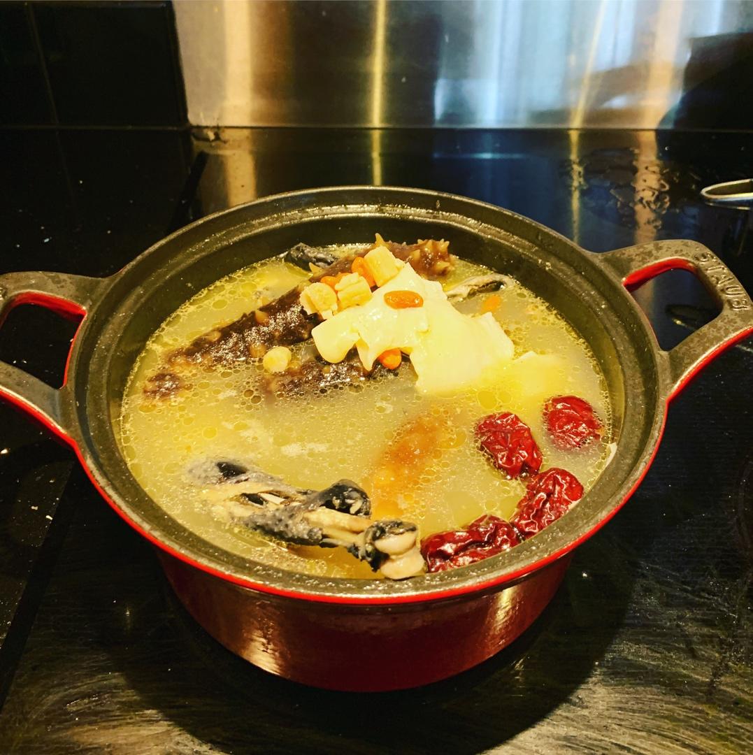 海参花胶乌鸡汤