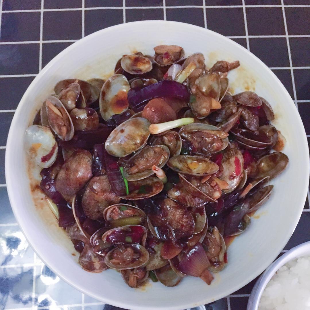 葱炒花蛤
