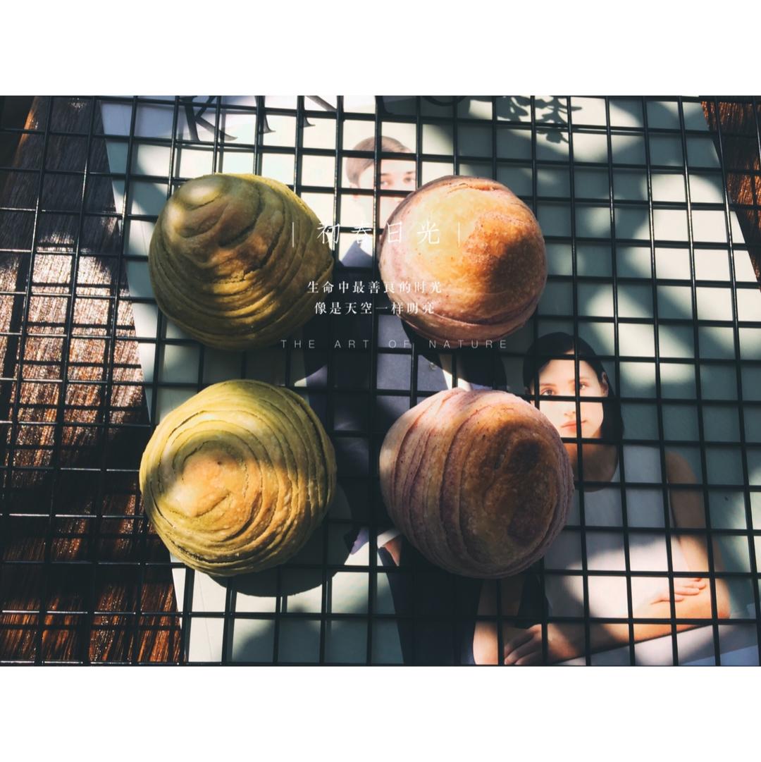 蛋黄酥~紫薯、抹茶、原味~花好月圆，中秋快乐~内附一次做六色蛋黄酥方法~