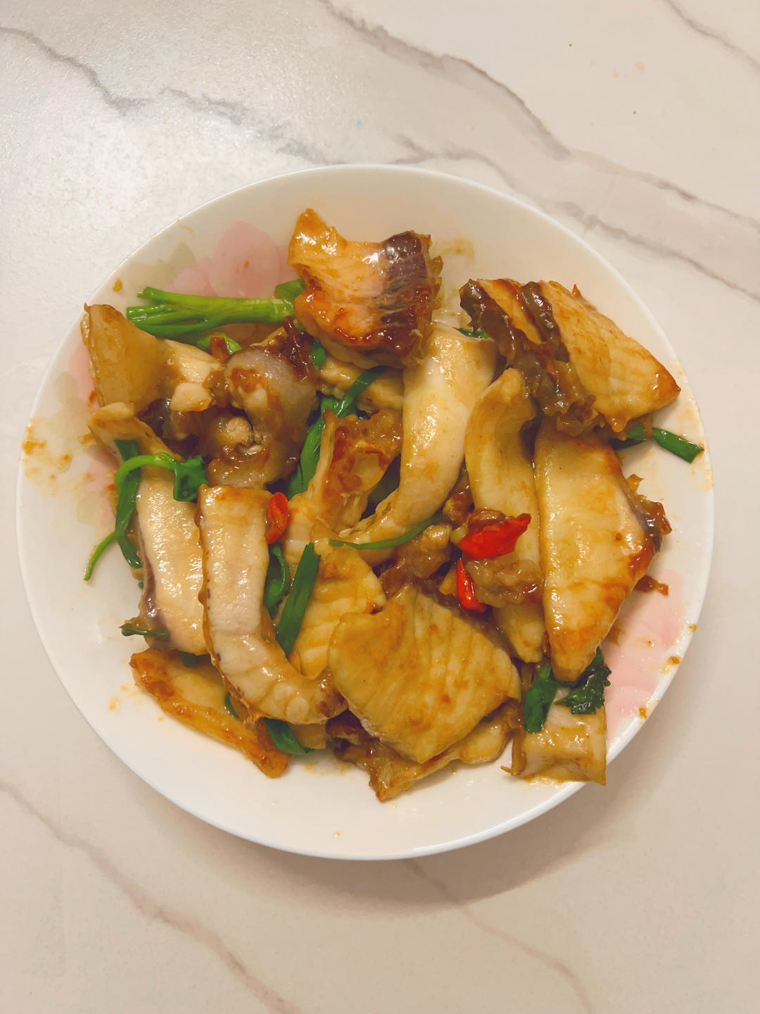 姜葱酱爆炒脆肉鲩