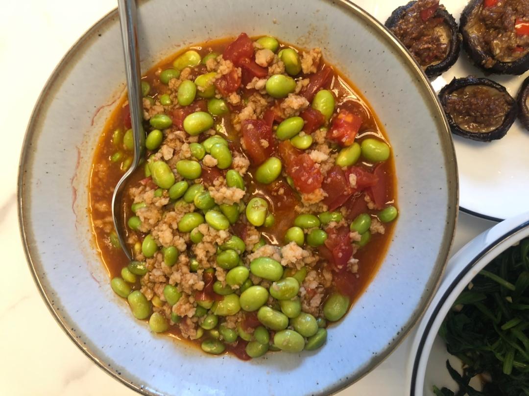 肉末番茄烧毛豆