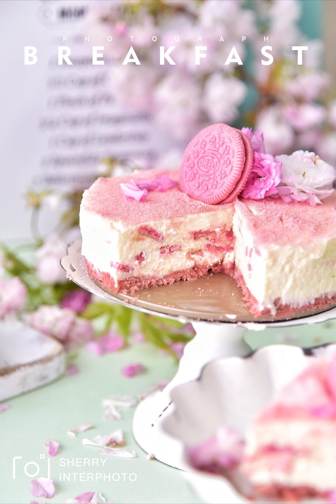 超美的樱花奥利奥芝士蛋糕