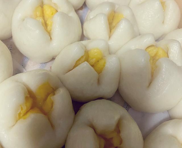 #奶黄馅#二发开花奶黄馒头的做法