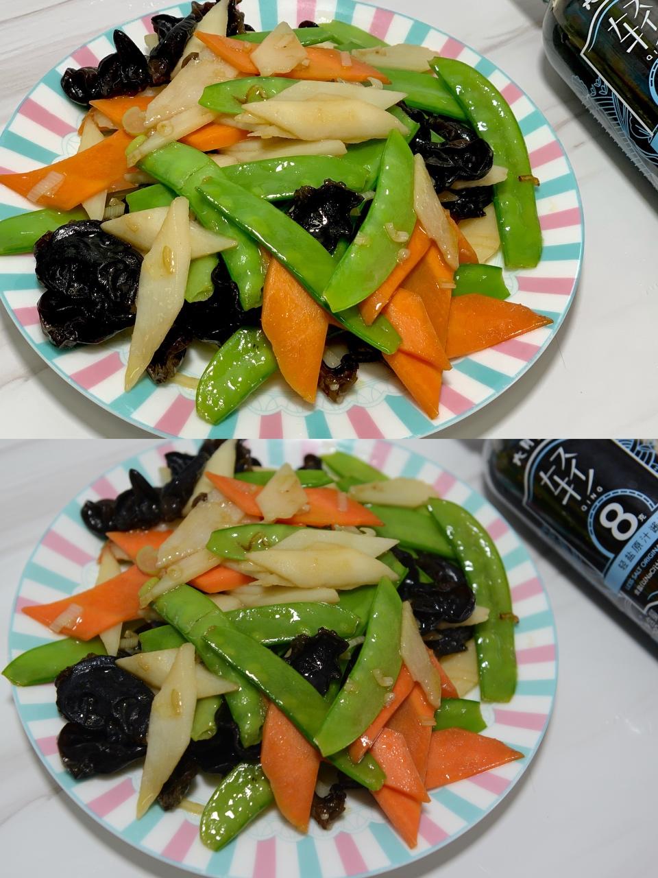 素炒山药木耳荷兰豆胡萝卜的做法