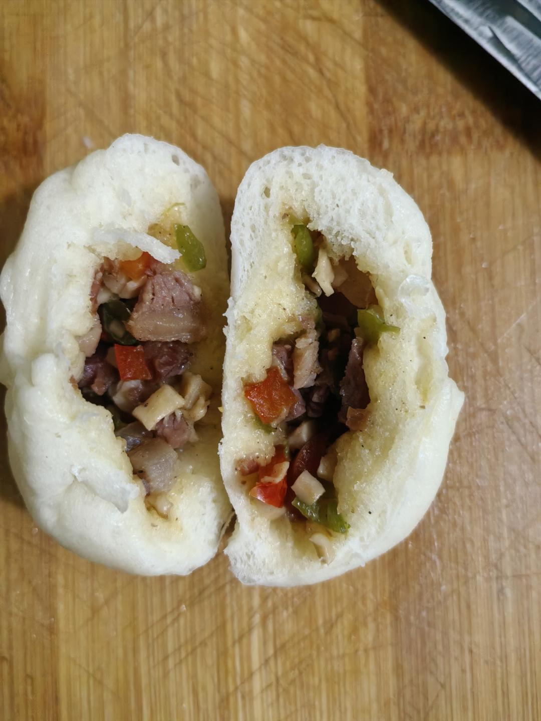 火腿甜椒杏鲍菇包子的做法