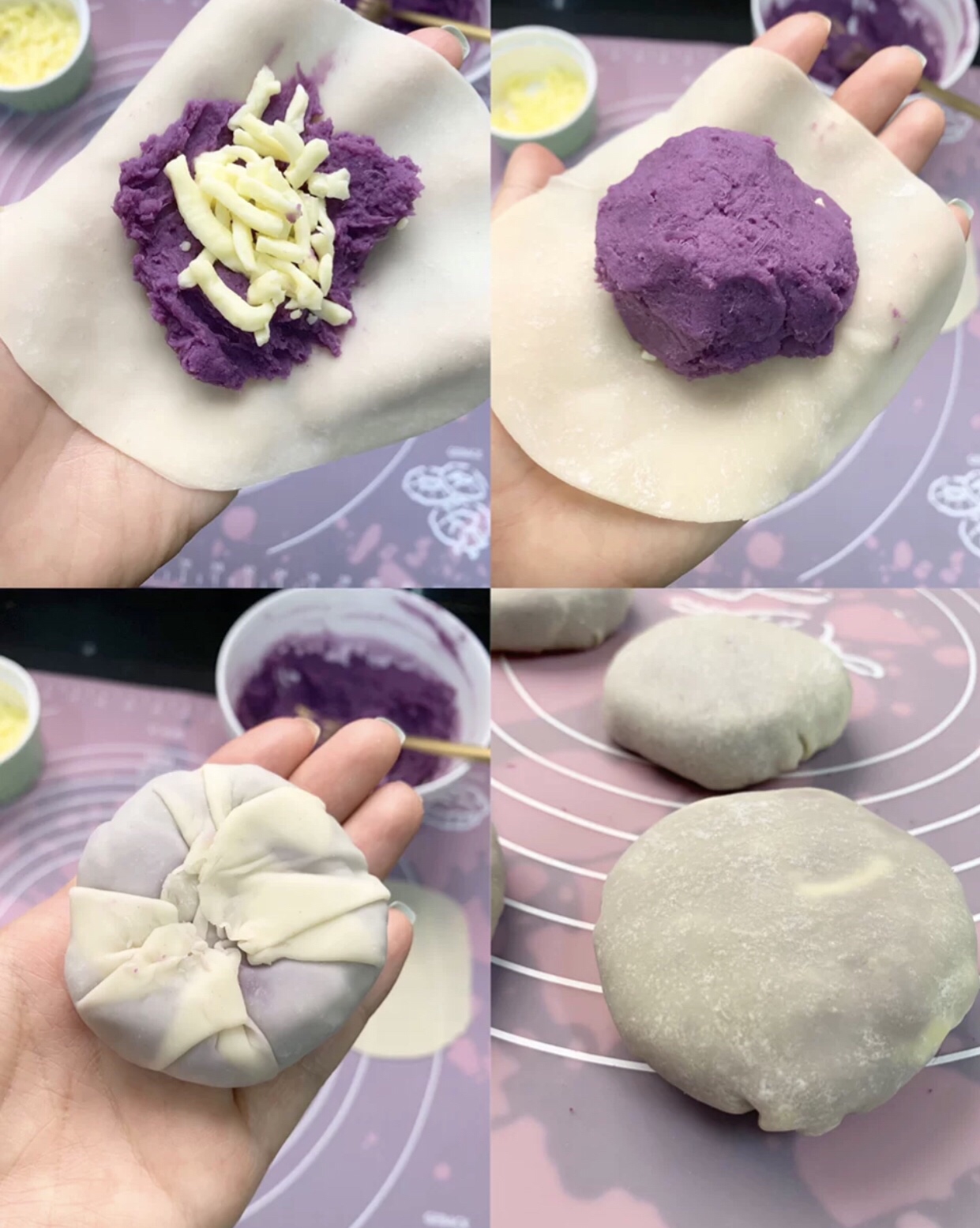 无油紫薯饼（芝士拉丝）的做法 步骤3