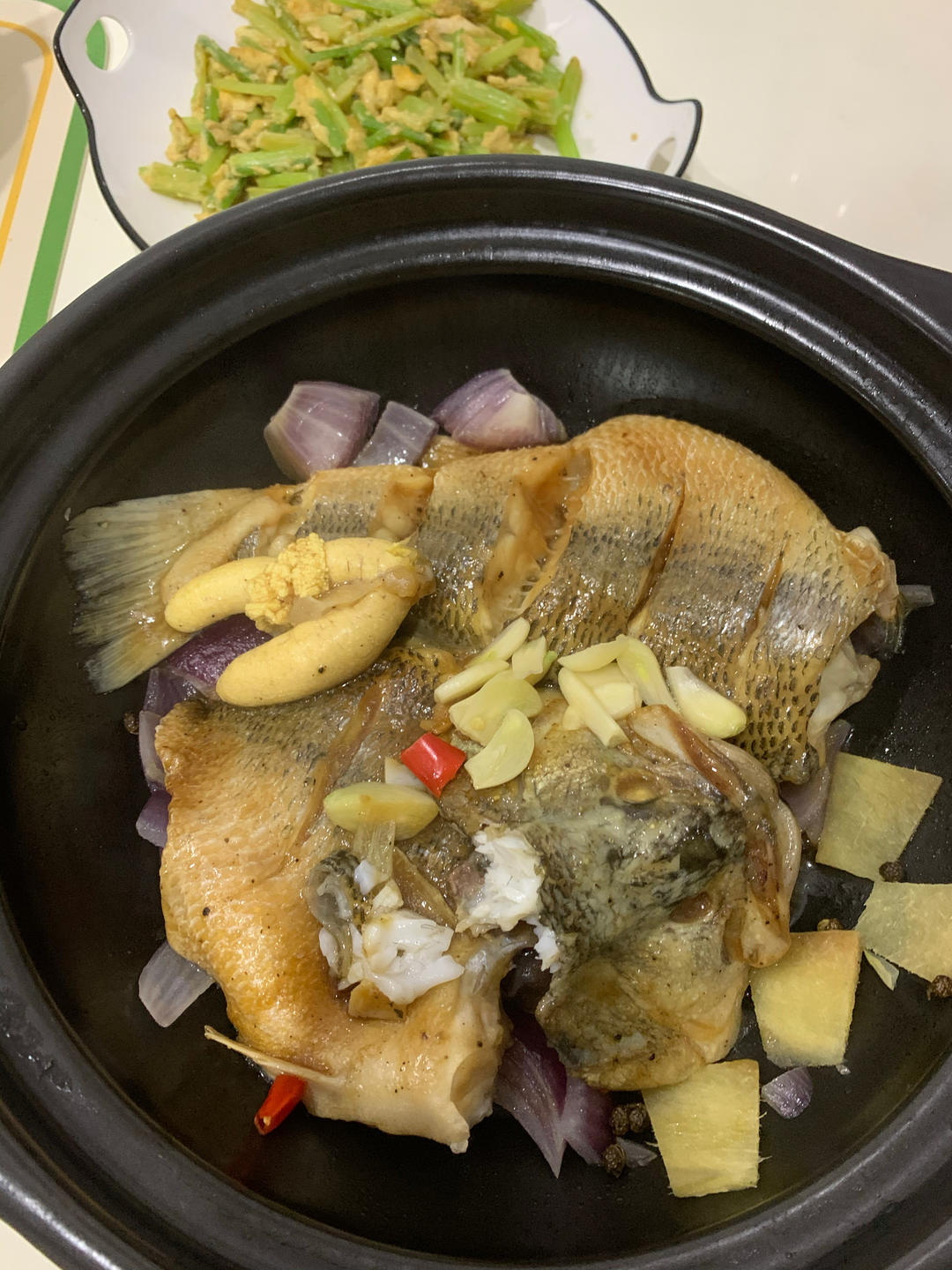葱香焗鲈鱼