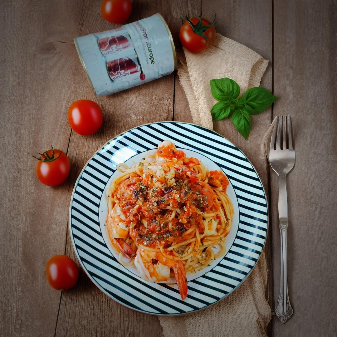 番茄奶油明虾意式宽面