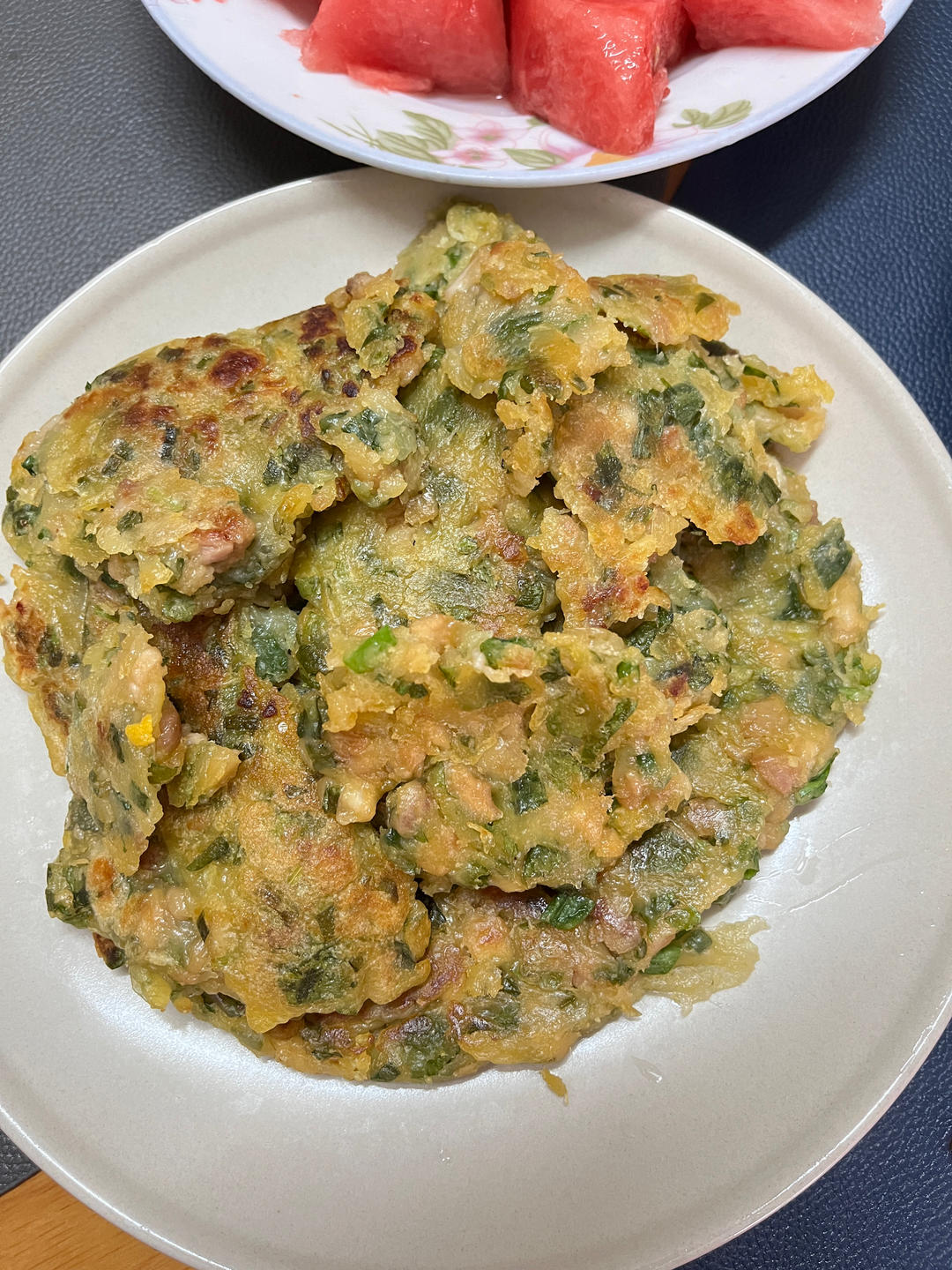 全程手不粘面的发面葱花肉饼