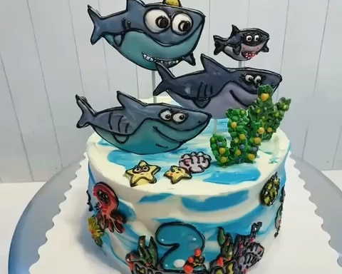 鲨鱼一家人芝士转印蛋糕