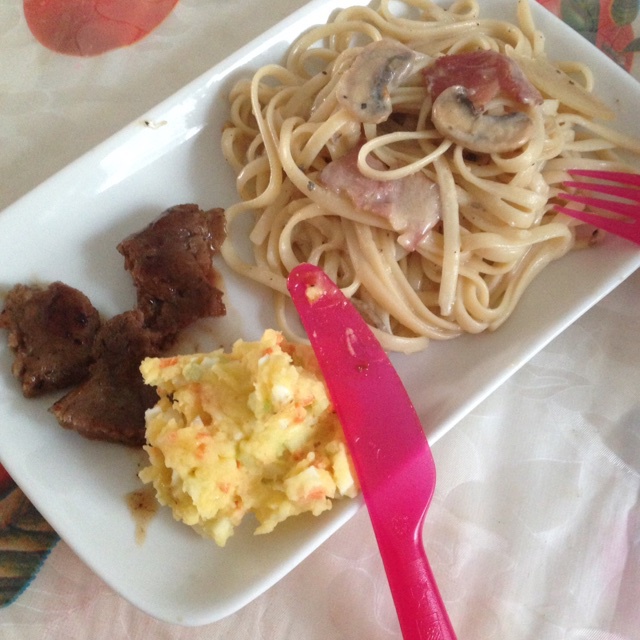 白汁蘑菇培根意粉