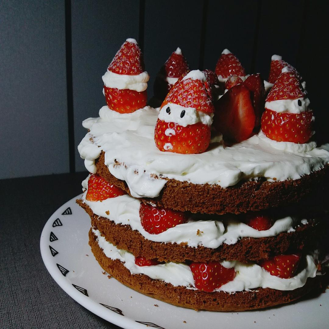 圣诞草莓雪人 红丝绒戚风裸蛋糕