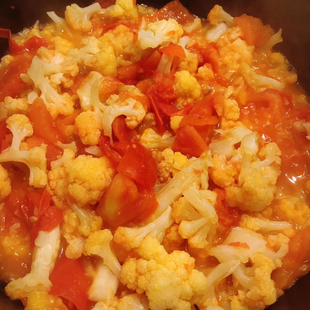 海里鸭做的有机花菜炒西红柿