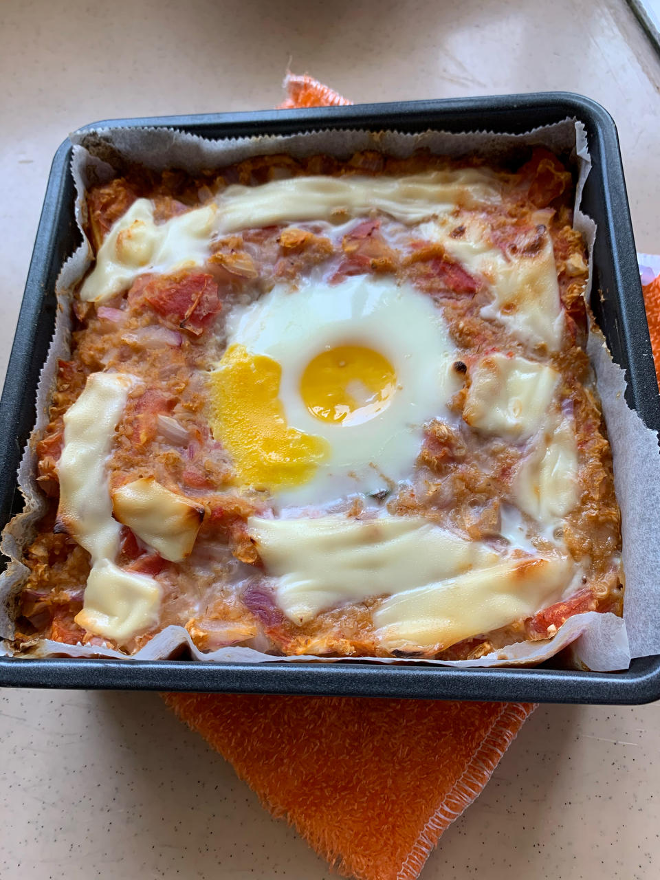 番茄罗勒芝士蛋焗燕麦【健康一锅端】