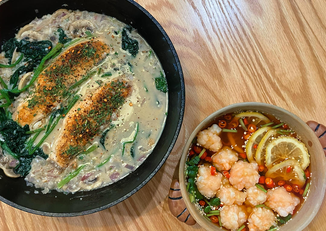 Brunch&一人食｜低卡版奶油菠菜三文鱼｜Creamy Salmon✨