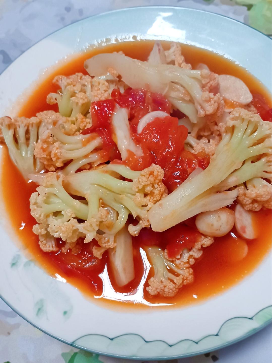 西红柿炒菜花（夏季开胃菜）