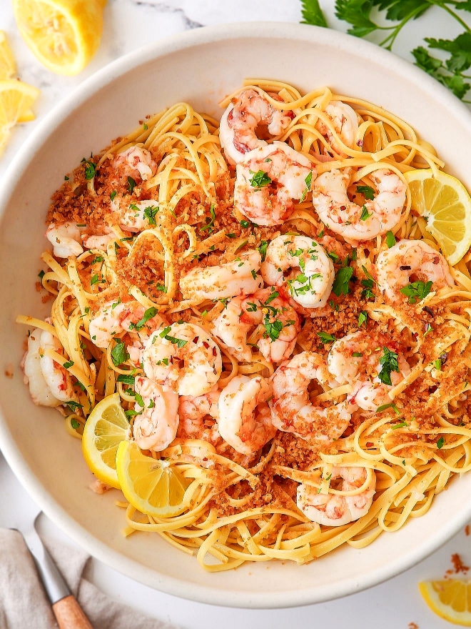 快手蒜香鲜虾佐意面（Shrimp Scampi Pasta）