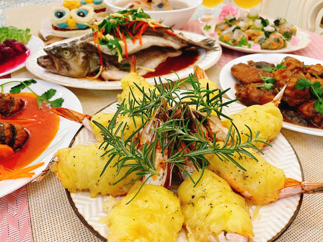 花开富贵 l 芝士薯泥焗大虾