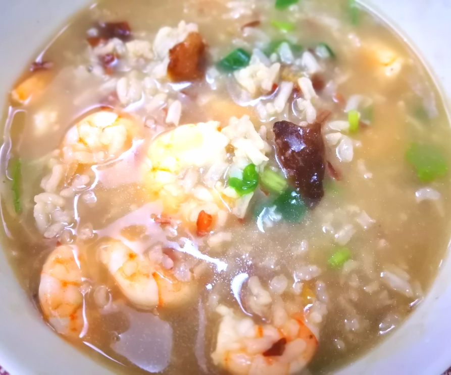 老菜脯鲜虾粥的做法