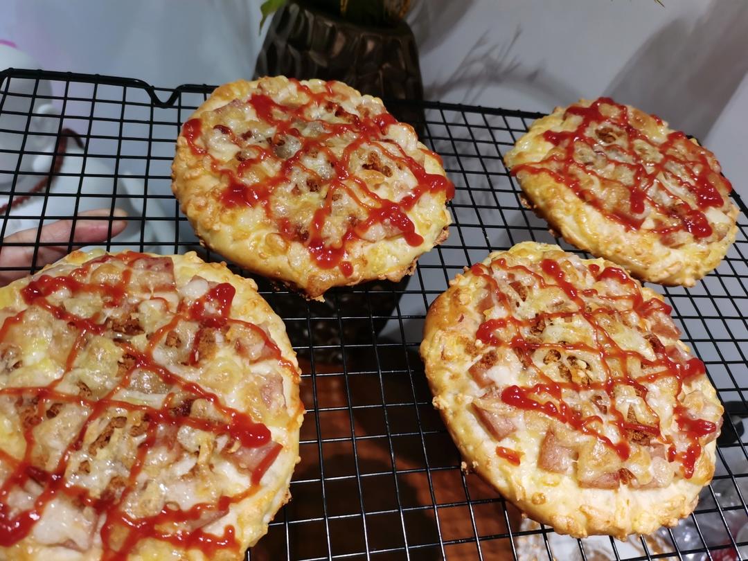 🍕快手简单｜一次发酵｜可可爱爱火腿披萨小面包｜学生早餐