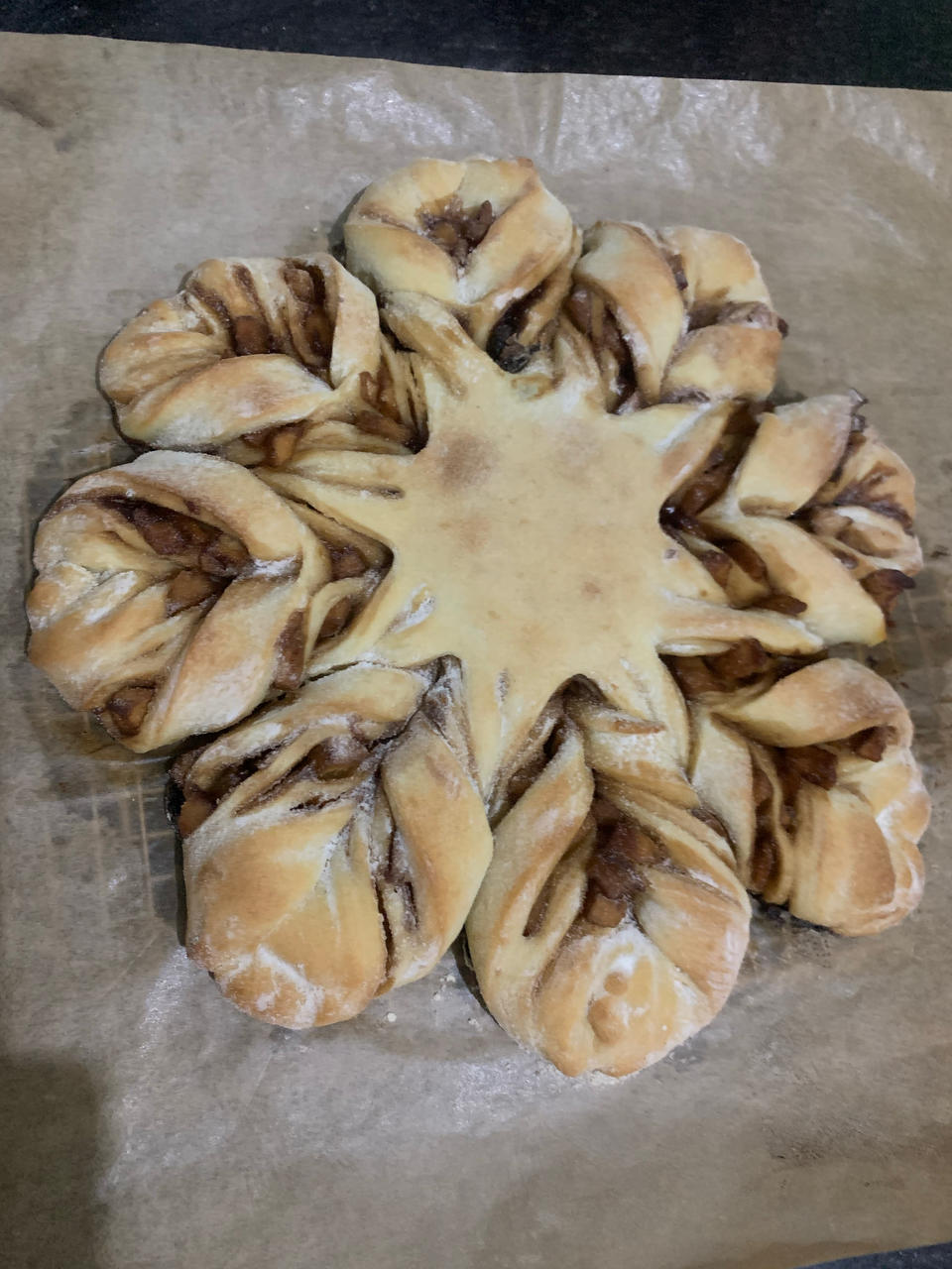 一次发酵就非常好吃的肉桂红糖苹果馅雪花面包