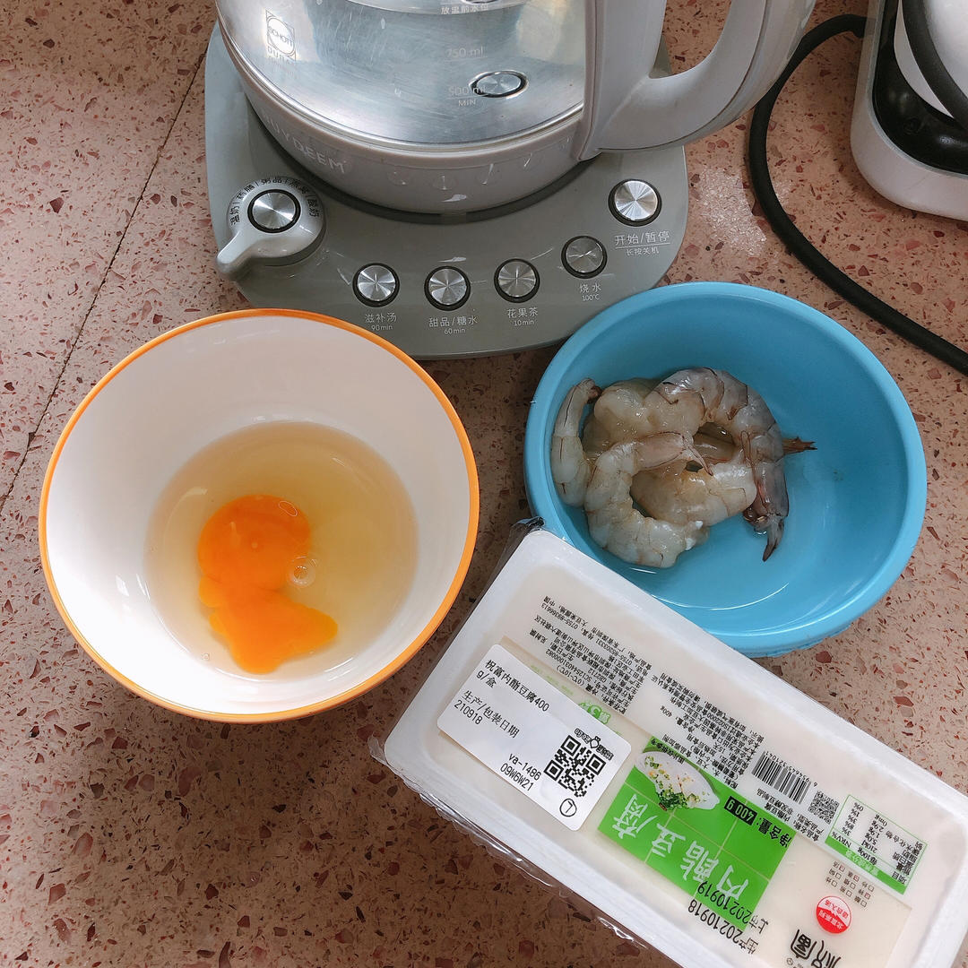 虾仁豆腐蒸水蛋【9月北鼎养生壶食谱】