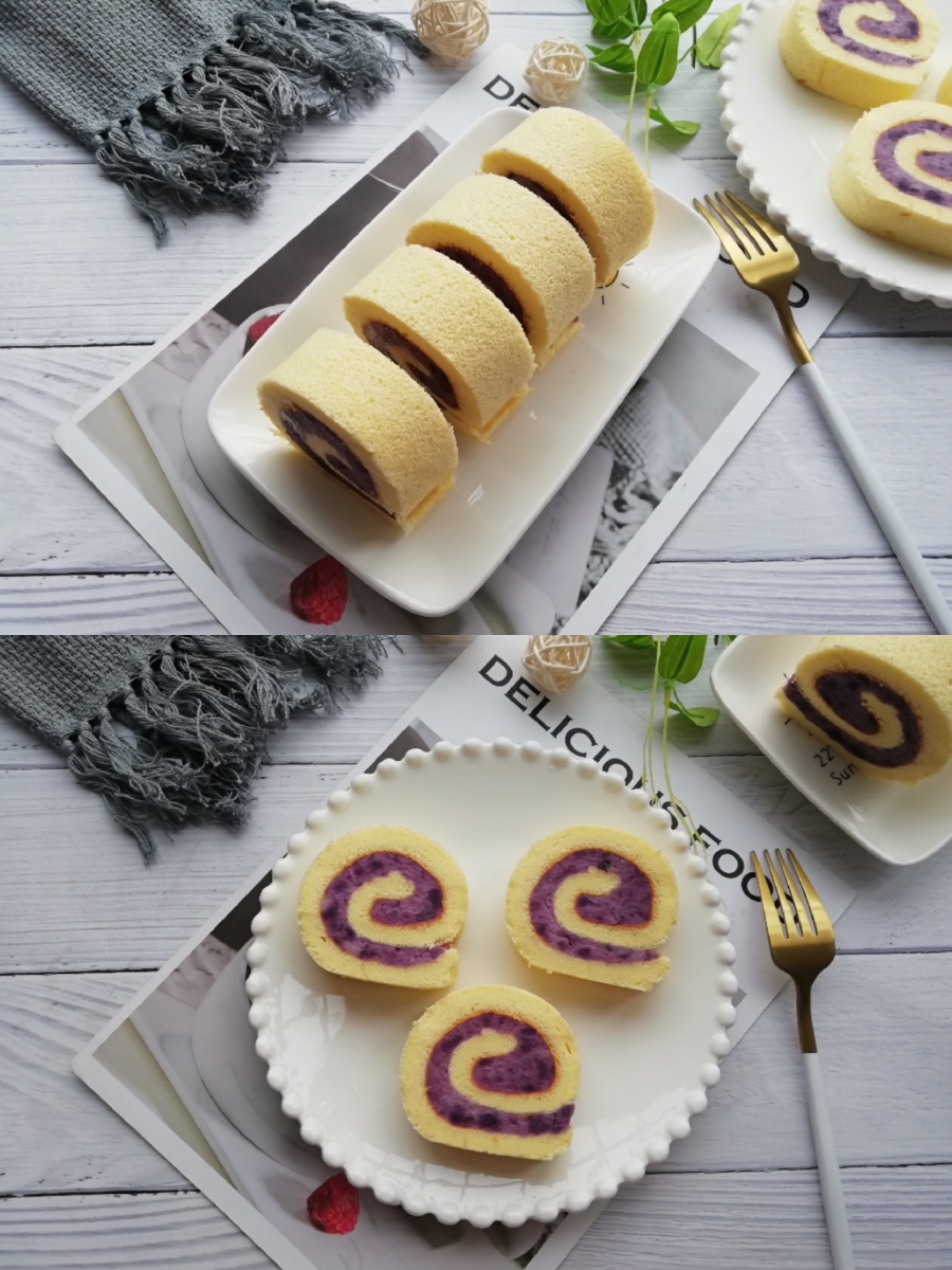 低脂饱腹的紫薯芋泥蛋糕卷