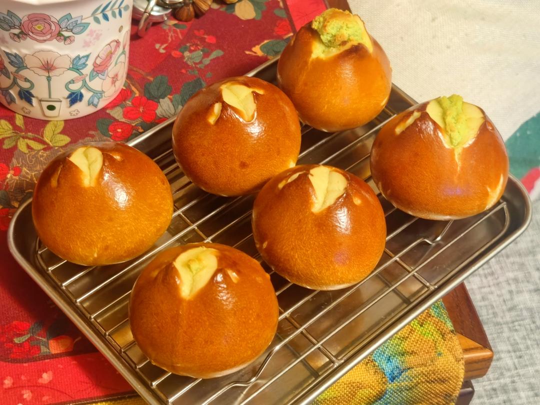 原味（抹茶）2款奶酥馅德式碱水面包｜一次搞定两种口味｜高颜值｜快手｜免手套膜｜免发酵