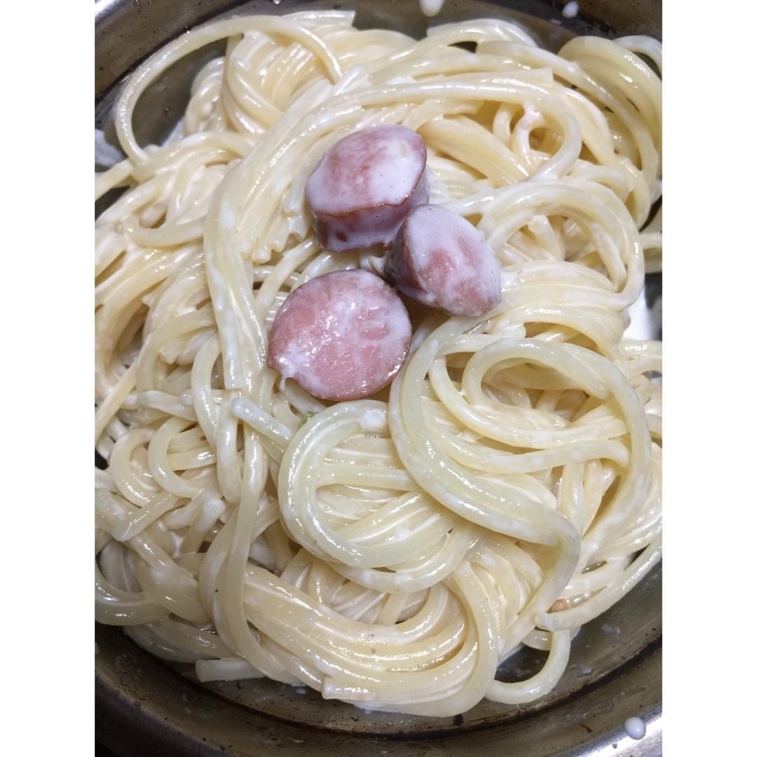 白蘑菇奶油培根意面