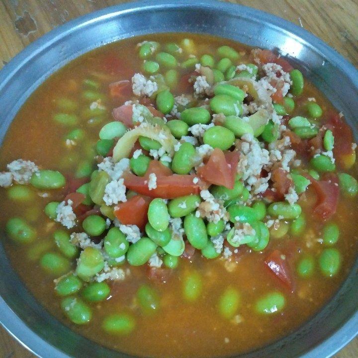 肉末番茄烧毛豆