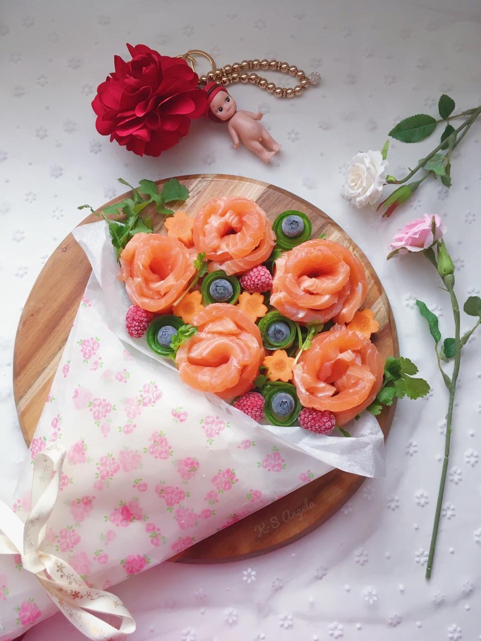 ksangela做的三文鱼玫瑰花束