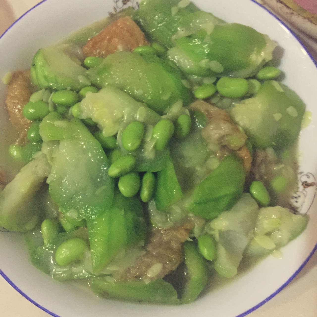 丝瓜毛豆烧油面筋