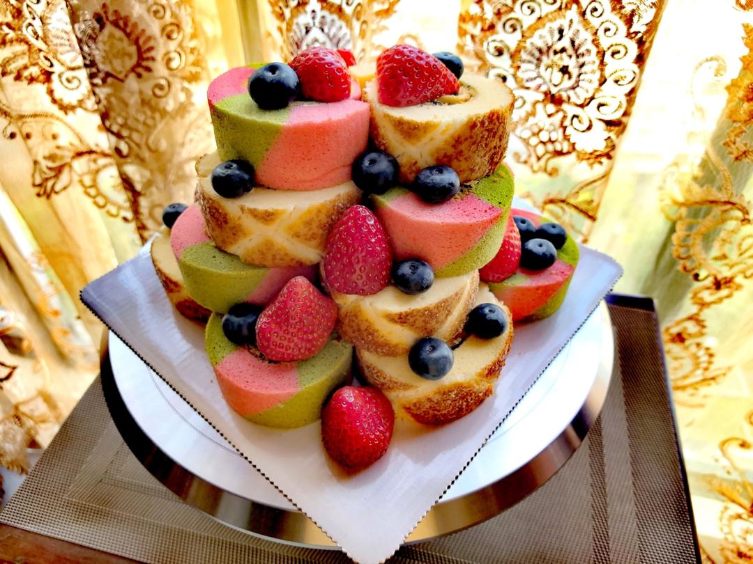 沙拉酱肉松香妃卷叠叠乐生日蛋糕