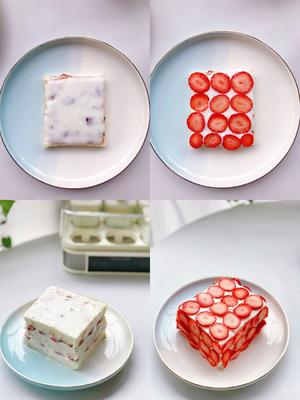 免烤箱❗高颜值🔥草莓酸奶伪蛋糕～低卡美味的做法 步骤3