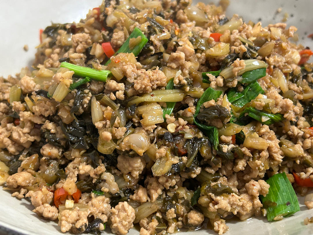 上海青酸菜炒肉末太费米饭了｜做法简单