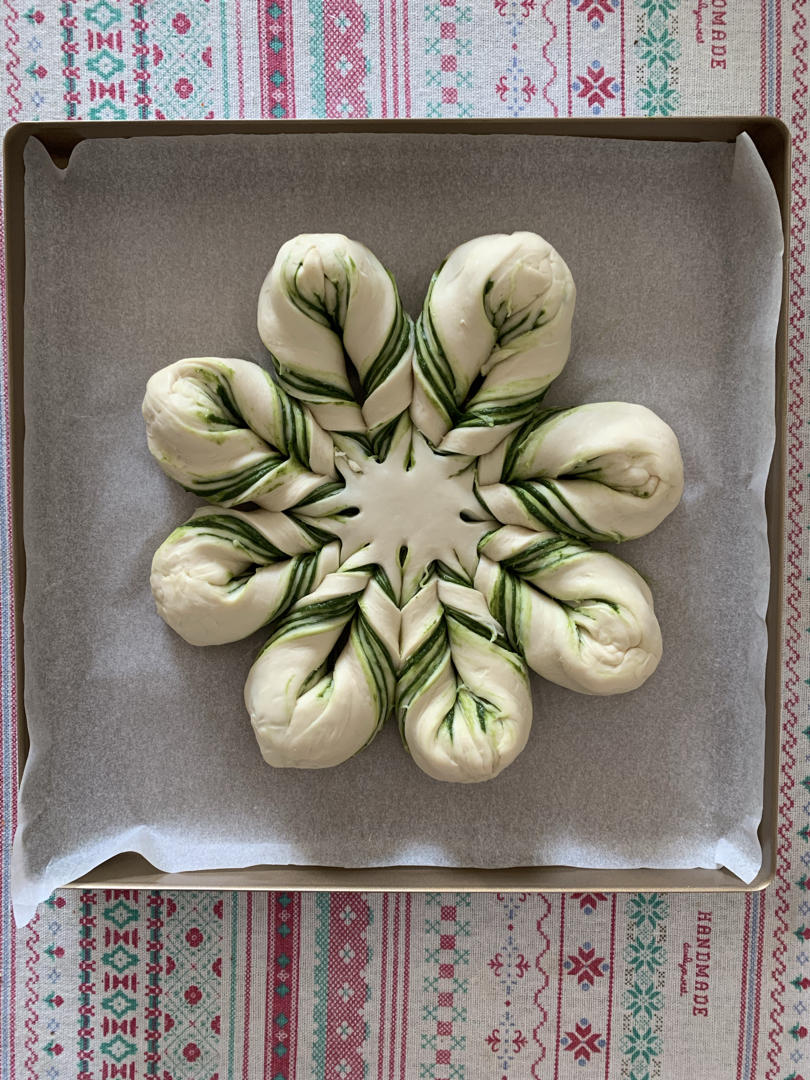 抹茶奶酥❄️圣诞雪花面包｜一次发酵