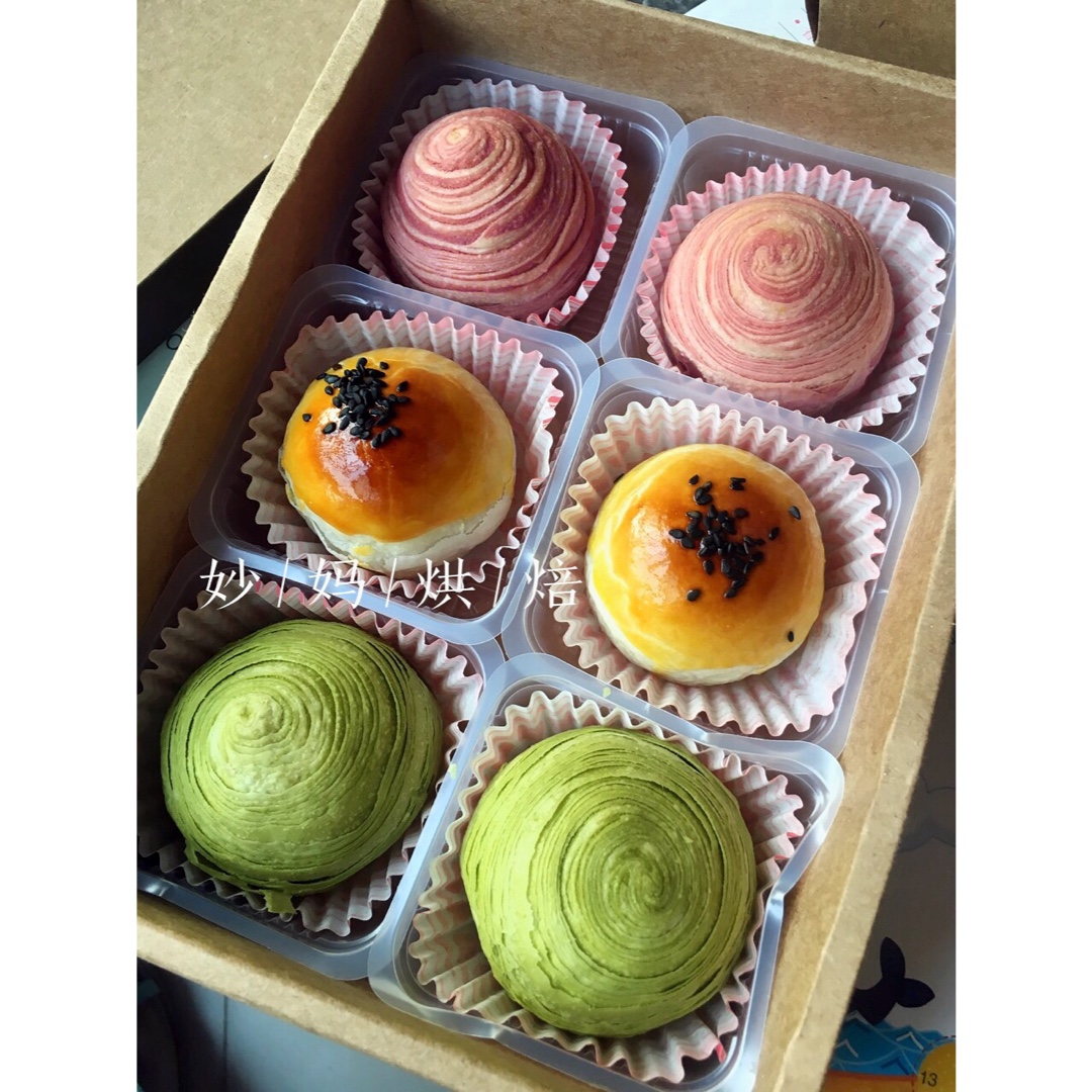 蛋黄酥~紫薯、抹茶、原味~花好月圆，中秋快乐~内附一次做六色蛋黄酥方法~