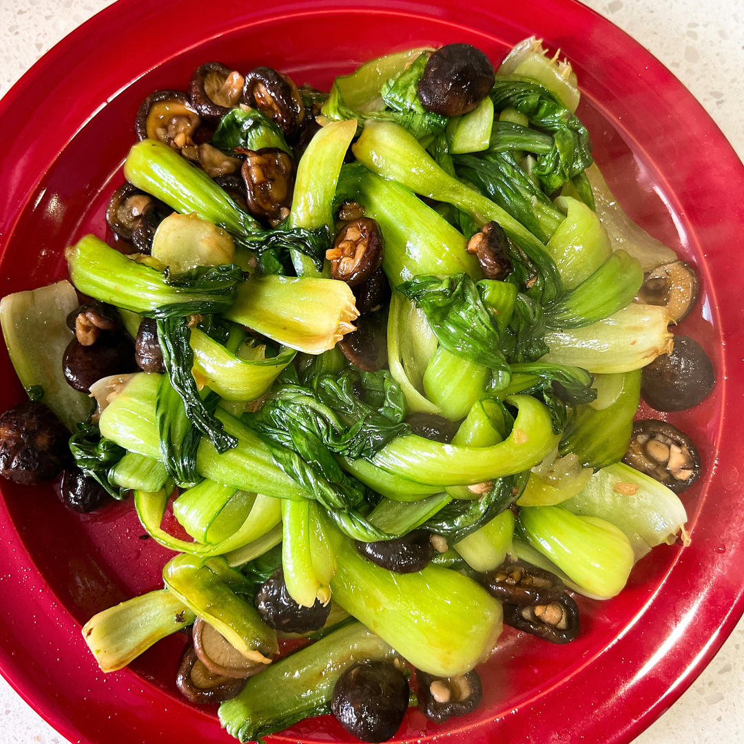老丁的私房菜-香菇炒油菜