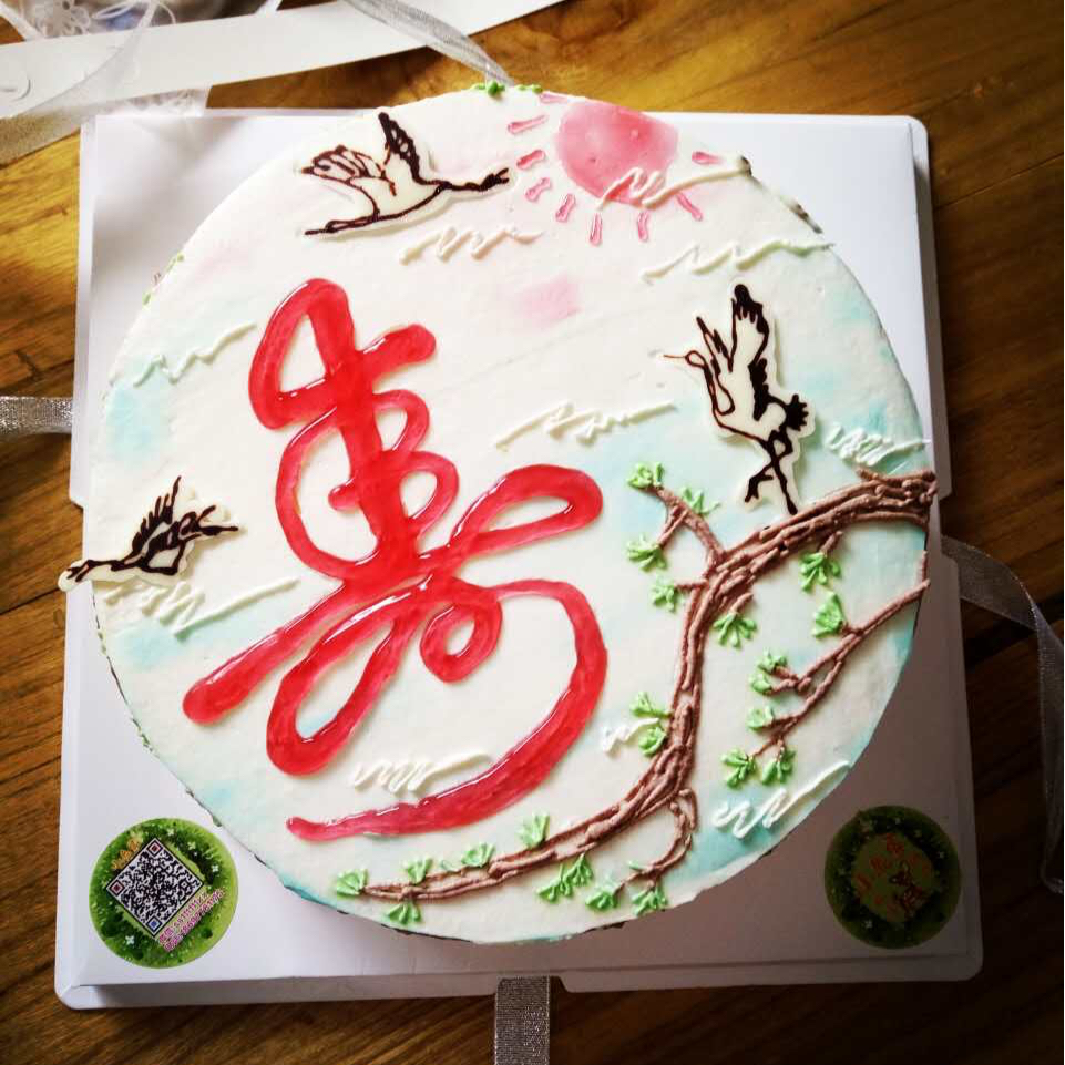 松鹤祝贺寿辰奶油生日蛋糕