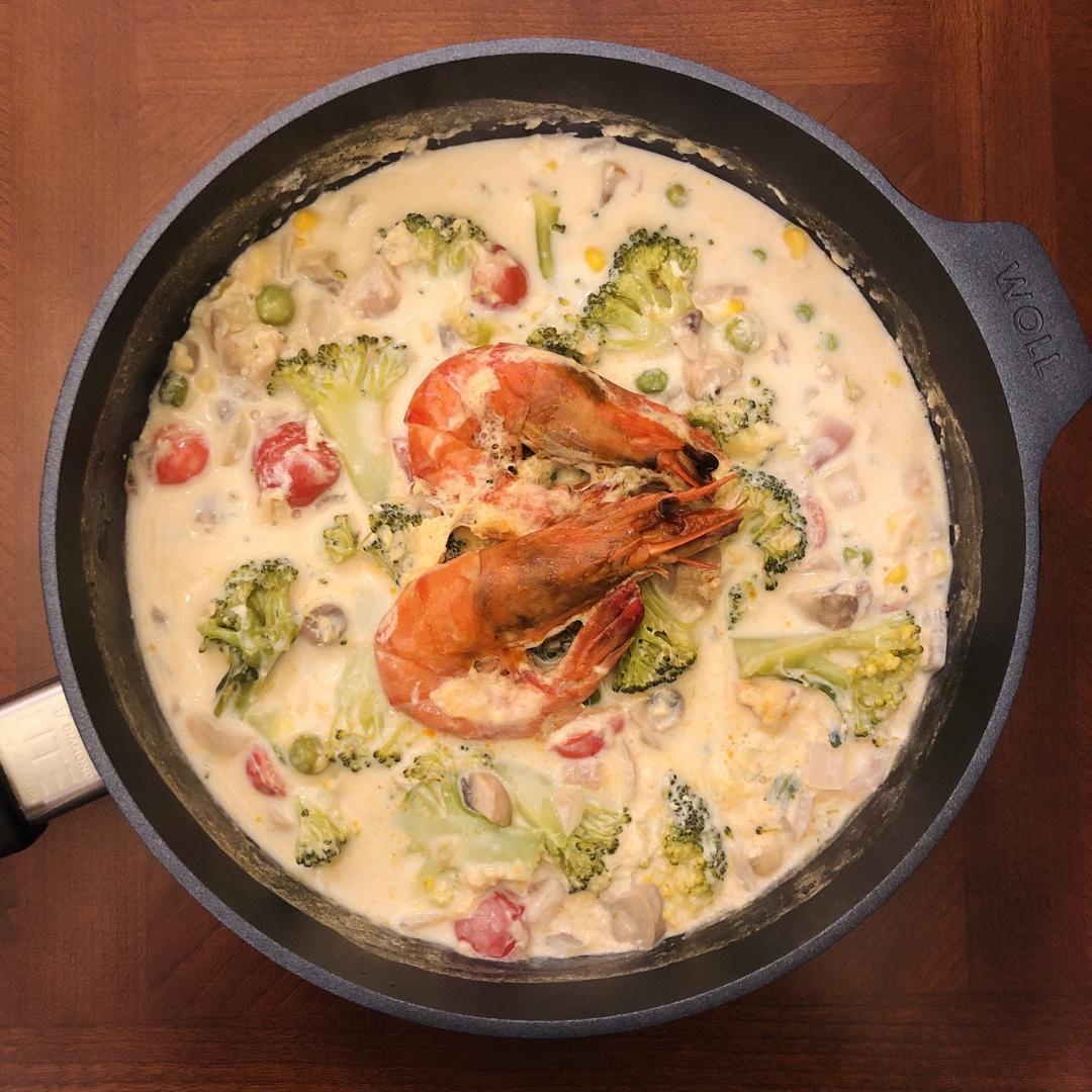 三文鱼田园豆浆炖杂蔬【健康一锅端】