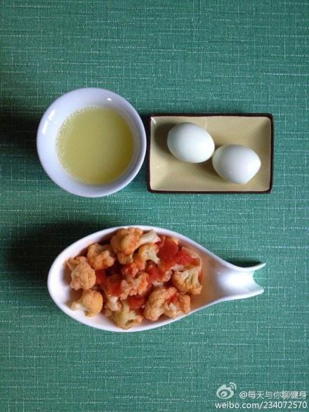 减脂增肌早餐-130829-番茄菜花，水煮蛋，玉米汁的做法