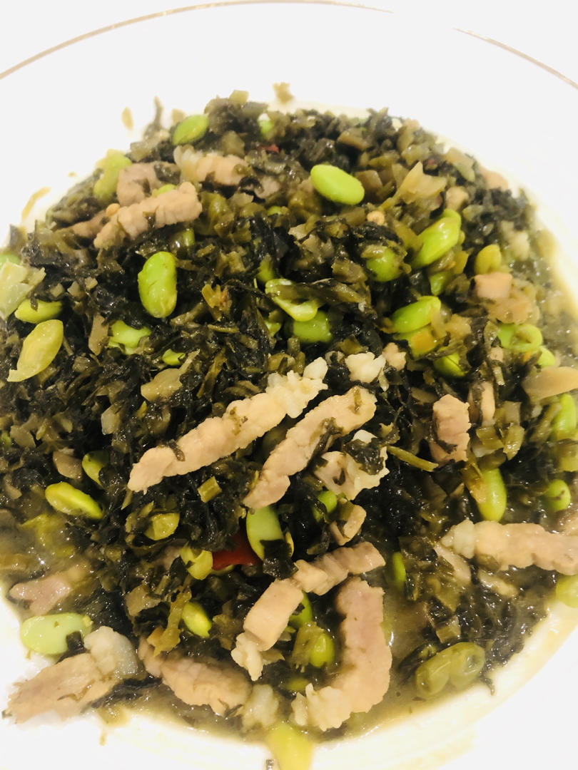 雪菜毛豆炒肉丝，经典快手菜就是这么方便