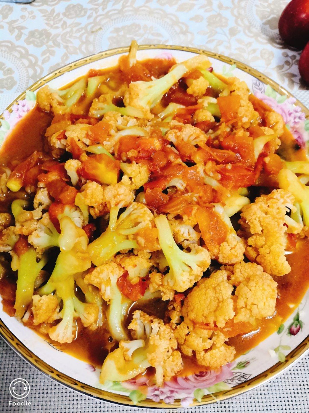 美少女壮士lv做的有机花菜炒西红柿