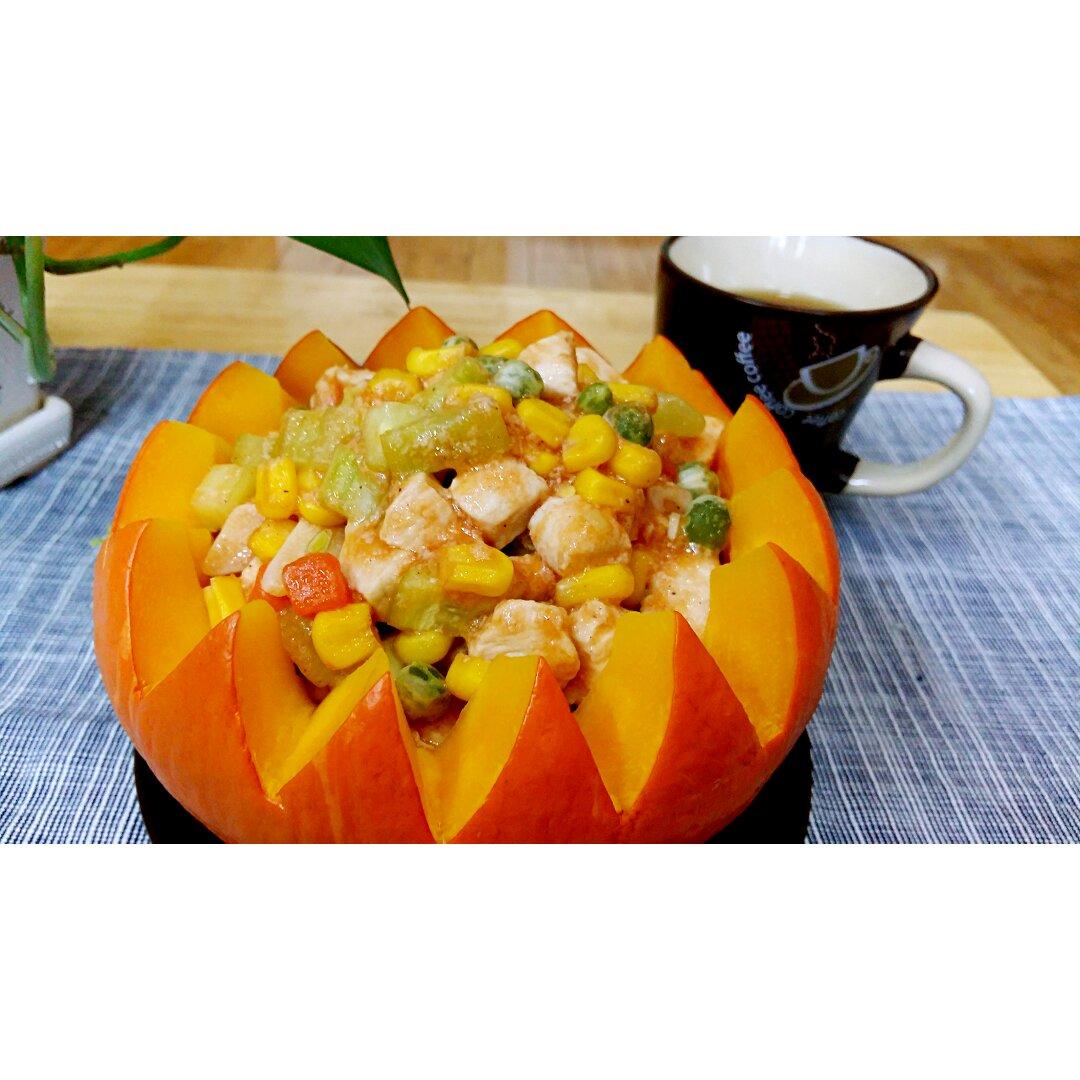 南瓜蒸香菇鸡肉