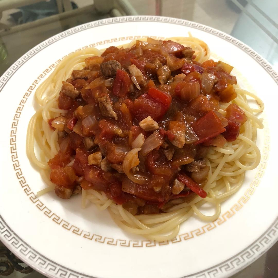 （完胜必胜客的）番茄肉酱意大利面～