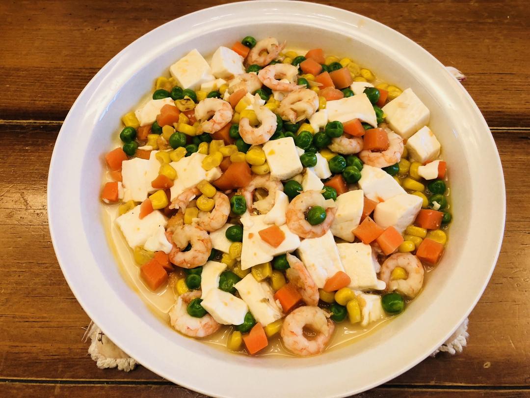 什锦蔬菜豆腐虾仁的做法